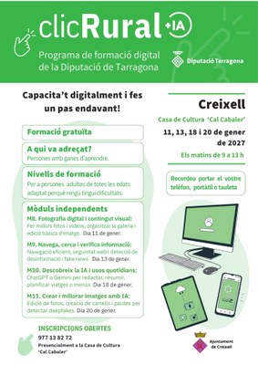 CLIC RURAL +IA ARRIBA A CREIXELL AMB QUATRE MÒDULS DE FORMACIÓ DIGITAL
